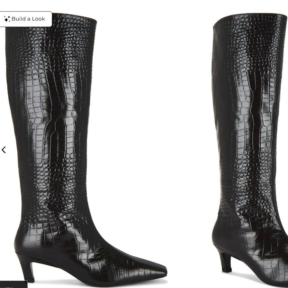 Tony Bianco Evysa Boot in Chocolate Croc patent shiny leather kitten heel knee